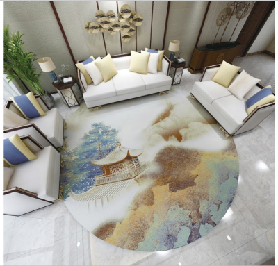 Chinese style landscape style round contracted bedroom carpet living room tea table household washable carpet mat