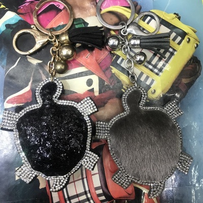 PU leather/fur/sequined large turtle drill ring ring key chain pendant