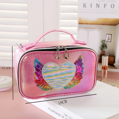 New Ins Sweet Girl Laser Square Storage Bag Angel Wings Women's Cosmetic Bag Clutch Wholesale