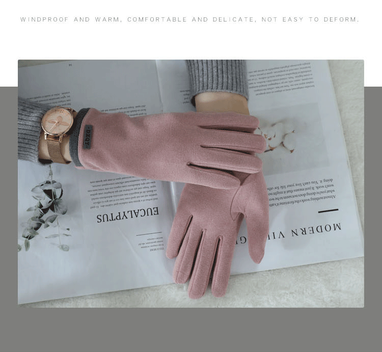 Cloth art gloves warm and non-slip touch screen simple fashion thick plush wrist mouth