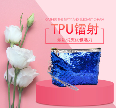 Manufacturers Currently Available Clutch Zipper Women's Coin Purse Fashion Mermaid Sequin Hexagonal Makeup Bag Custom