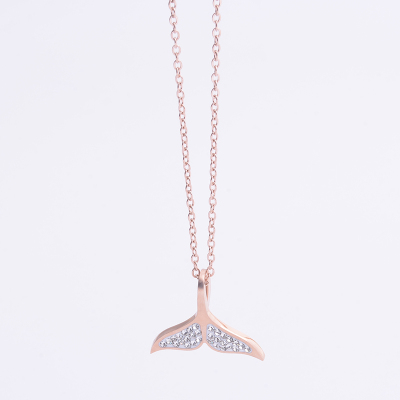 Personalized Fashion Mud Diamond Dolphin Tail Necklace Titanium Steel Plated 18K Rose Gold Clavicle Chain Colorfast Women's Jewelry