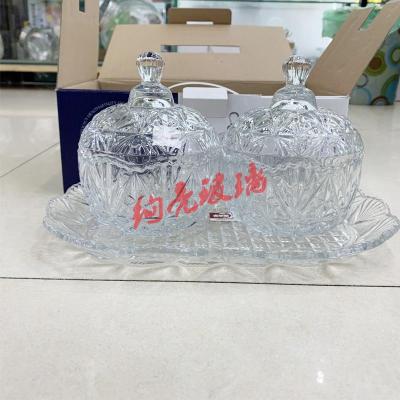 Transparent glass candy jar diamond sugar bowl set of three wedding gift box