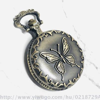 Creative European and American 3D butterfly clamshell iron chain vintage pocket watch manufacturers direct gift watches