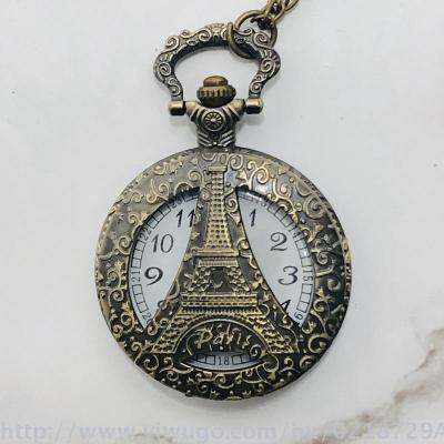 Creative retro Eiffel Tower holloout chain clamshell pocket watch manufacturers direct