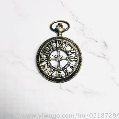Retro simple number hollowed-out pocket watch clamshell chain nostalgic travel gift table