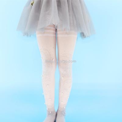 The little girl dance iron drill tights full leg iron drill nail bead leggings fashion core yarn leggings