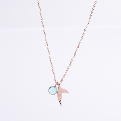 Personalized Fashion Blue Diamond Dolphin Tail Necklace Titanium Steel Plated 18K Rose Gold Clavicle Chain Non-Fading Female Ornament