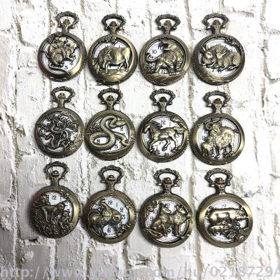 New creative 12 zodiac vintage pocket watch classic iron chain manufacturers direct