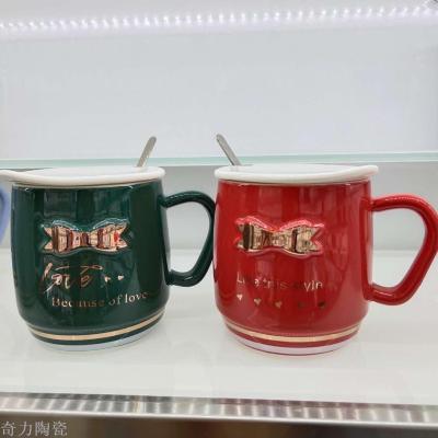 Vigion gold bow-tie ceramic cuppa cute hot style with lid spoon mug student coffee mug