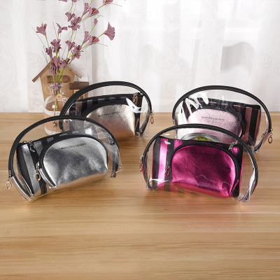 Hot Sale Silk Screen Striped Make-up Bag Set Korean PVC Three-Piece Cosmetic Bag Waterproof Wash Storage Bag Wholesale