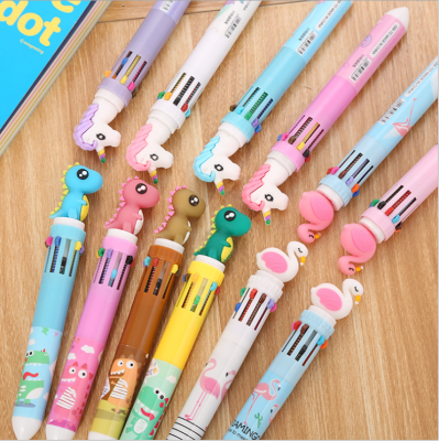 Creative Stationery Ten-Color Ballpoint Pen Cartoon Student Color Graffiti Pen Girl Heart Multi-Color Retractable Ballpoint Pen Wholesale