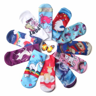 3D printing hot transfer cartoon printing socks cartoon socks fashion children's printing socks small white horse