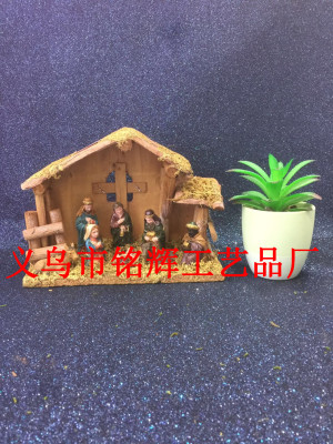 Resin religious gifts set Christmas manger group gifts wooden holiday decoration craft