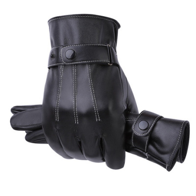 Winter Gloves Men's Pu Three-Way Rib plus Full Touch Screen Fleece Outdoor Riding Thickened Warm Leather Gloves Wholesale