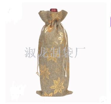 Linen wine bottle bag hot stamping linen wine bag red wine wine bag Christmas deer wine bottle packaging