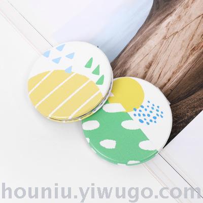 Cute cartoon leather pu portable makeup mirror 2 times the size of a round mirror for hair