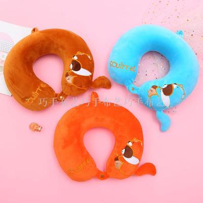 New creative Cute U-shaped pillow with tail Squirrel Travel easy to carry U-shaped column wholesale