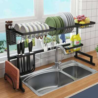 Stainless steel kitchen shelf black sink sink drying bowls and bowls bowl rack kitchenware supplies storage rack