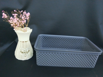 C01-3321 Imitation Rattan Desktop Plastic Basket Storage Basket Hollow Snack File Plastic Box Bathroom Bath Basket