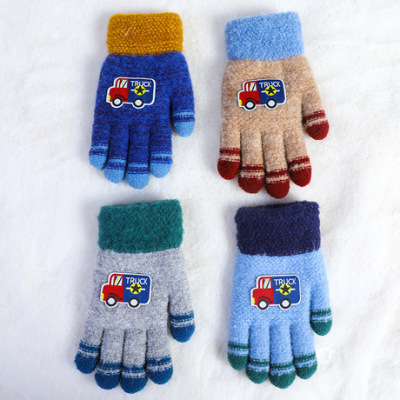 Children's Gloves Girls and Boys Warm Wool Gloves Elementary School Students Knitted Five Finger Writing Gloves Winter Wholesale Custom