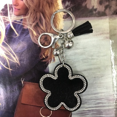 PU leather/wool/sequined five-petaled diamond ring ring key chain pendant