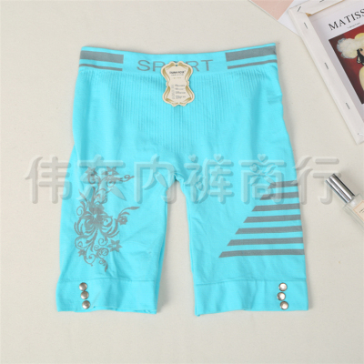 Factory Spot Direct Sales Printed Pattern Decoration Two-Color Women's Seamless Safety Pants Anti-Exposure Five-Point Leggings