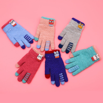Factory Supply Wholesale Children's Gloves Winter Boys and Girls Warm with Velvet Riding Knitted Knitting Wool Gloves Processing Customization