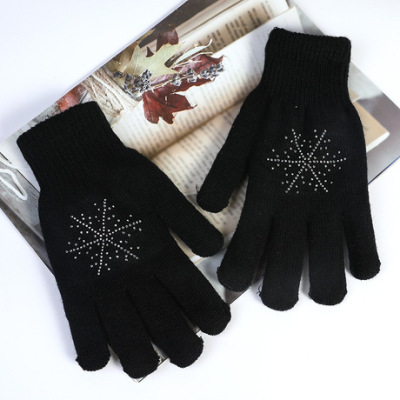 Factory Wholesale Custom Foreign Trade Gloves Knitting Wool Gloves Autumn and Winter Knitted Full Finger Warm-Keeping and Cold-Proof Snowflake Riding