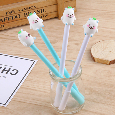 Factory Direct Sales Korean Creative 0.5mm Black Gel Ink Pen Cute Cartoon Student Signature Pen Little White Bear Gel Pen