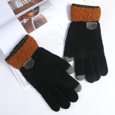 Men's Winter Korean-Style Fashion Autumn Fashion Knitted Wool Fleece-Lined Thick Style Students Warm-Keeping Touch Screen Men's Gloves