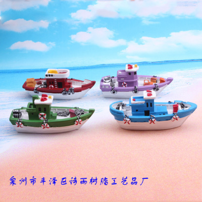 Mediterranean style mini fishing boat creative boat cartoon colored boat resin craft boat