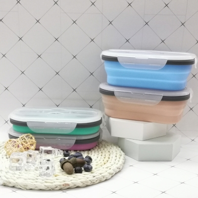 Silicone Folding Lunch Box Single-Grid Lunch Box Picnic Box Retractable Lunch Box Lunch Box Microwave Oven Available