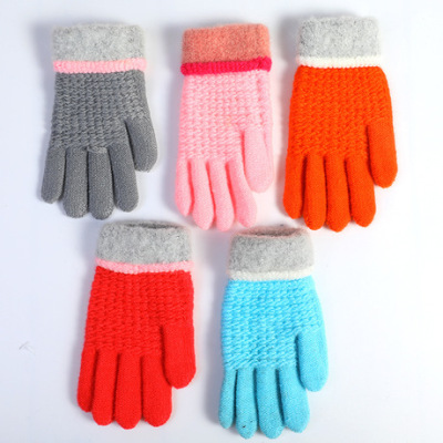 Winter Children Knitting Wool Gloves Korean Style Cute Fleece-Lined Thickened Thermal Knitting Five Finger Gloves Men and Women Winter Gloves