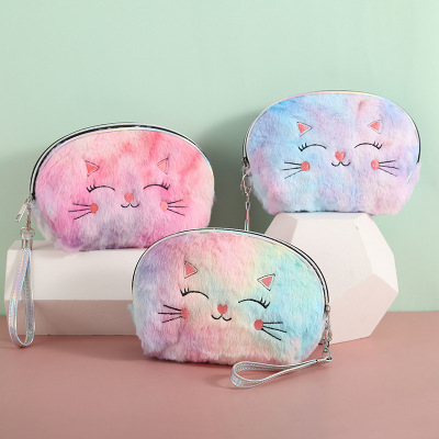 New 2020 plush embroidery cat shell receiving bag small bag girls hand makeup bag manufacturers wholesale