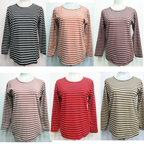 春秋季大码T恤衫条纹打底衫中年女百搭上衣30-50岁宽松休闲衣批发