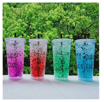 Summer fashion AS crushed Ice Glass Creative Instagram Double Ice Red Glass with Straw Custom Drinking Cups
