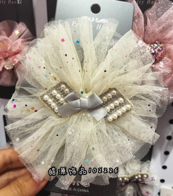 Baby girl lovely pearl bow tie yarn hairpin
