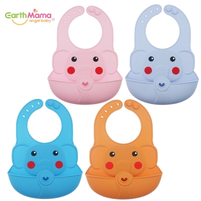 Earthmama New plus-Sized Super Soft Colorful Elephant Silicone Bib Baby Food Supplement Bib Feeding Bib