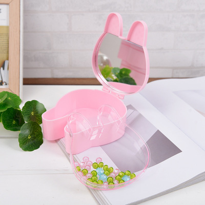 Cartoon Plastic Cosmetic Container Girl Jewelry Hair Accessories Toy Finishing Storage Box Rabbit Transparent Box Wholesale