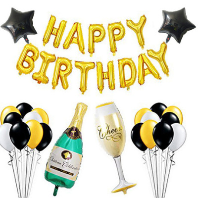 Birthday party decorated with wine bottle and glass balloon set with golden rose and golden during the balloon bar decoration