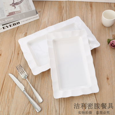 Pure White Melamine Rectangular Tray Simple Water Cup Storage Tray Tea Tray Fruit Plate European Cake Tray and Dinner Plate