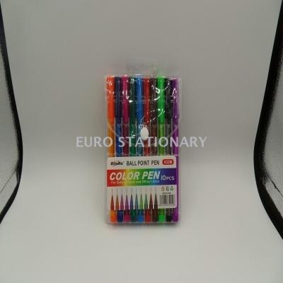 432M simple transparent color triangle pole color ball pen PVC box 6-12 color colorful ball pen