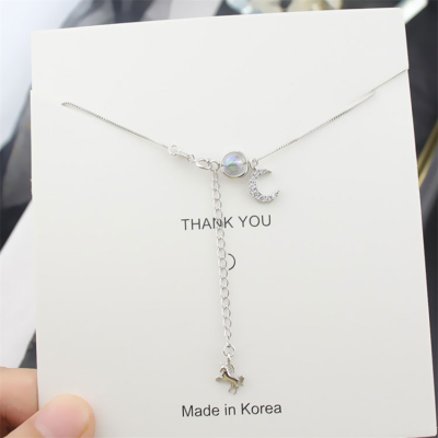 Unicorn Star Moon Necklace Sterling Silver Moonstone Moon Clavicle Chain Female Korean Simple Student Graceful Personality Internet Celebrity