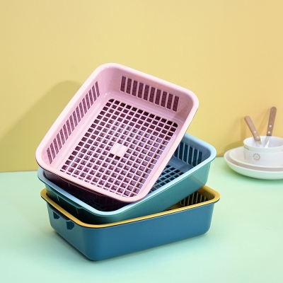 K10-2529 Kitchen Vegetable Basin Plastic Vegetable Washing Basket Fruit Basket Home Creative Double-Layer Drain Basket