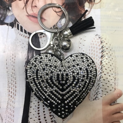 Large peach heart matching color full star water drill Korea velvet/PU leather key chain pendant
