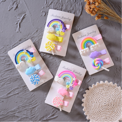 Korean Children's Polymer Rainbow Lollipop Hairpin Liu Seaside Clip Does Not Hurt Hair Duckbilled Hair Accessories Clouds Hairpin