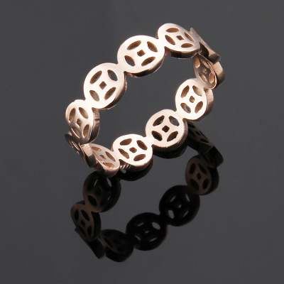 Titanium steel ring ancient copper money design women's rose gold ring