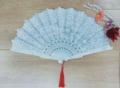 White Chinese style silver powder fan silk cloth fan plastic dance fan elegant gift fan top ladies folding fan foreign trade fan