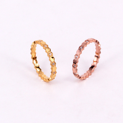 Japan and Korea CNC stone honeycomb rose ring personality diamond ring finger